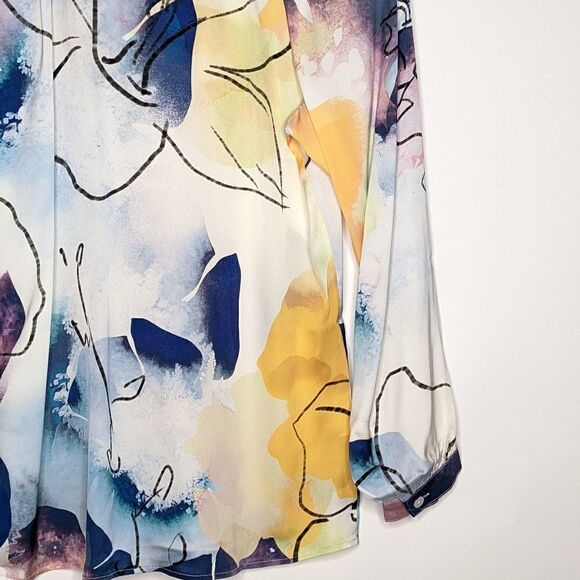 Tucker Long Sleeve Polo Blouse Watercolor Dream in Stretch Georgette Silk Floral - Picture 8 of 9